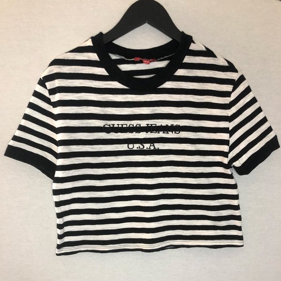 (NEW) GUESS ORIGINALS black & white striped tee - Picture 1 of 5